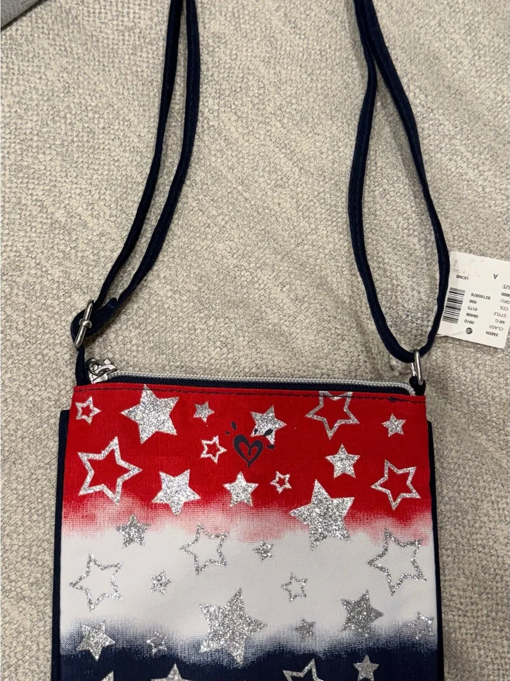 Justice Red White Blue Star Crossbody Bag with Silver Glitter Initial A